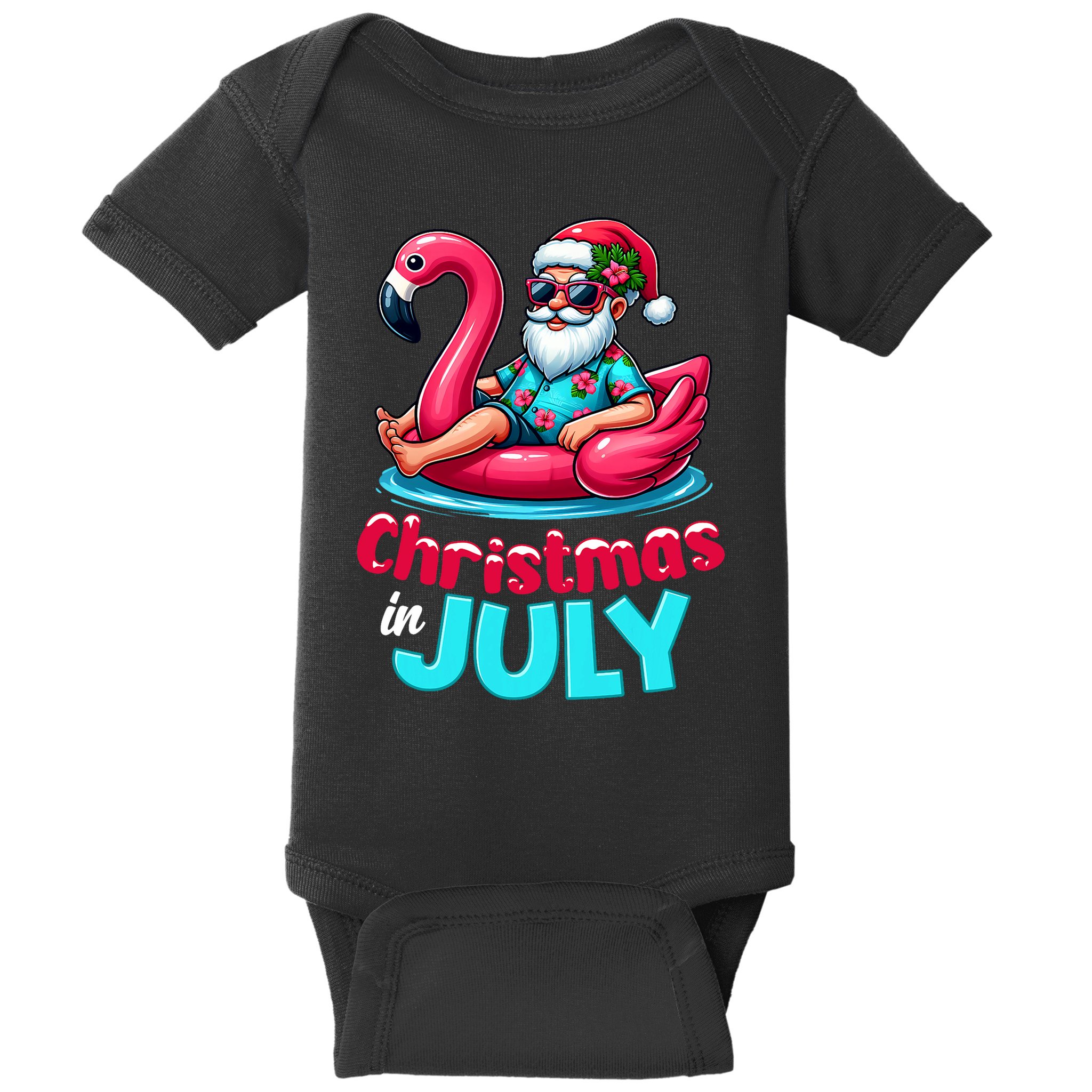 Christmas In July Flamingo Santa Beach Summer Baby Bodysuit