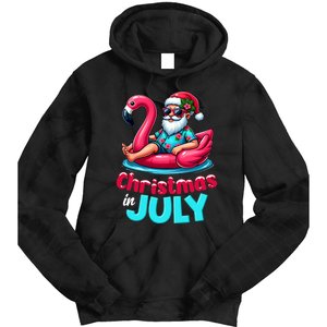 Christmas In July Flamingo Santa Beach Summer Tie Dye Hoodie