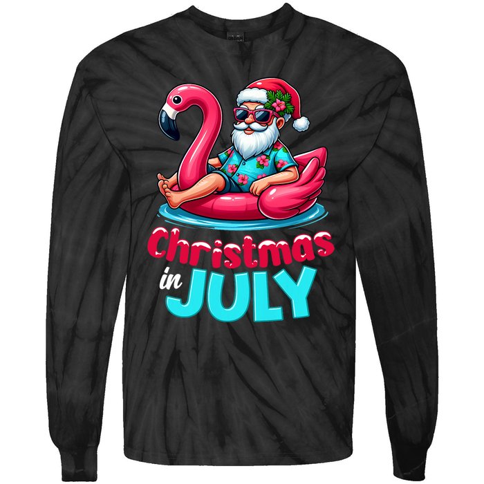 Christmas In July Flamingo Santa Beach Summer Tie-Dye Long Sleeve Shirt