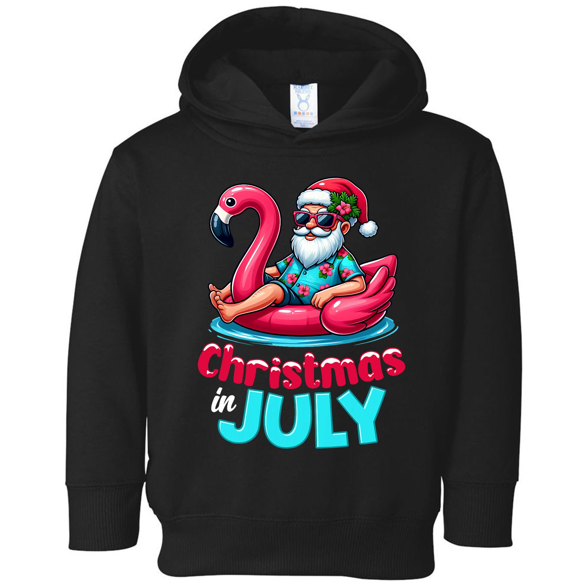 Christmas In July Flamingo Santa Beach Summer Toddler Hoodie