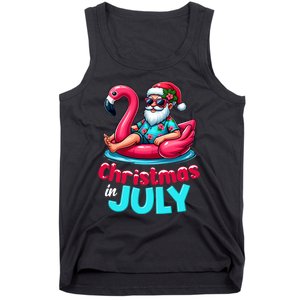 Christmas In July Flamingo Santa Beach Summer Tank Top