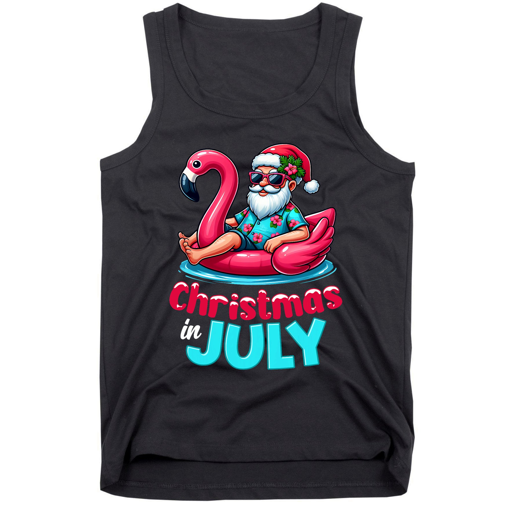 Christmas In July Flamingo Santa Beach Summer Tank Top