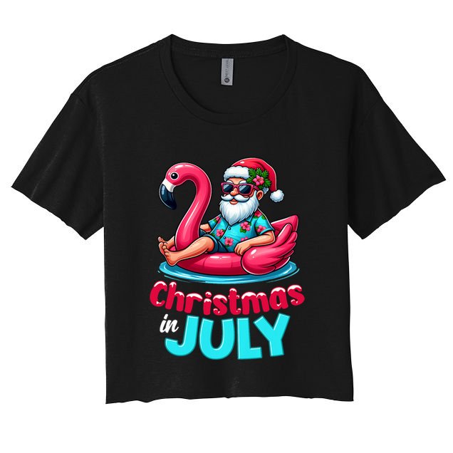 Christmas In July Flamingo Santa Beach Summer Crop Top