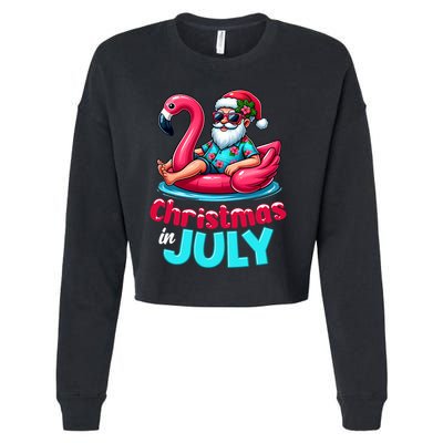 Christmas In July Flamingo Santa Beach Summer Cropped Pullover Crew
