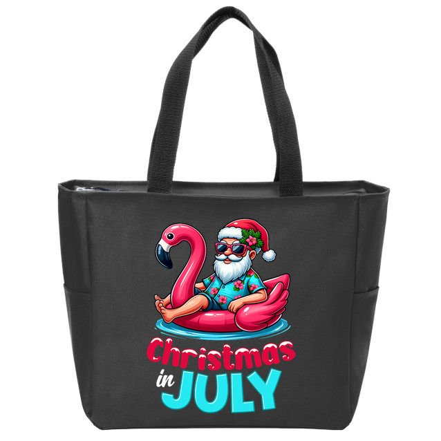 Christmas In July Flamingo Santa Beach Summer Zip Tote Bag