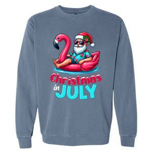 Christmas In July Flamingo Santa Beach Summer Garment-Dyed Sweatshirt