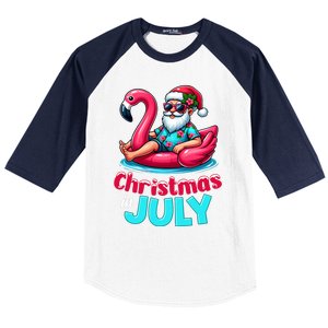 Christmas In July Flamingo Santa Beach Summer Baseball Sleeve Shirt