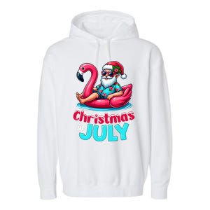 Christmas In July Flamingo Santa Beach Summer Garment-Dyed Fleece Hoodie