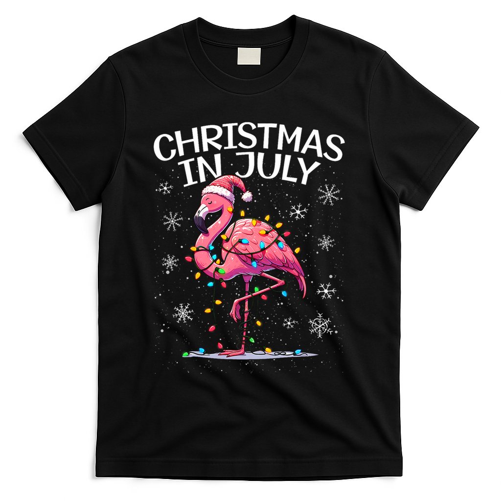 Christmas In July Flamingo Santa Summer Xmas T-Shirt