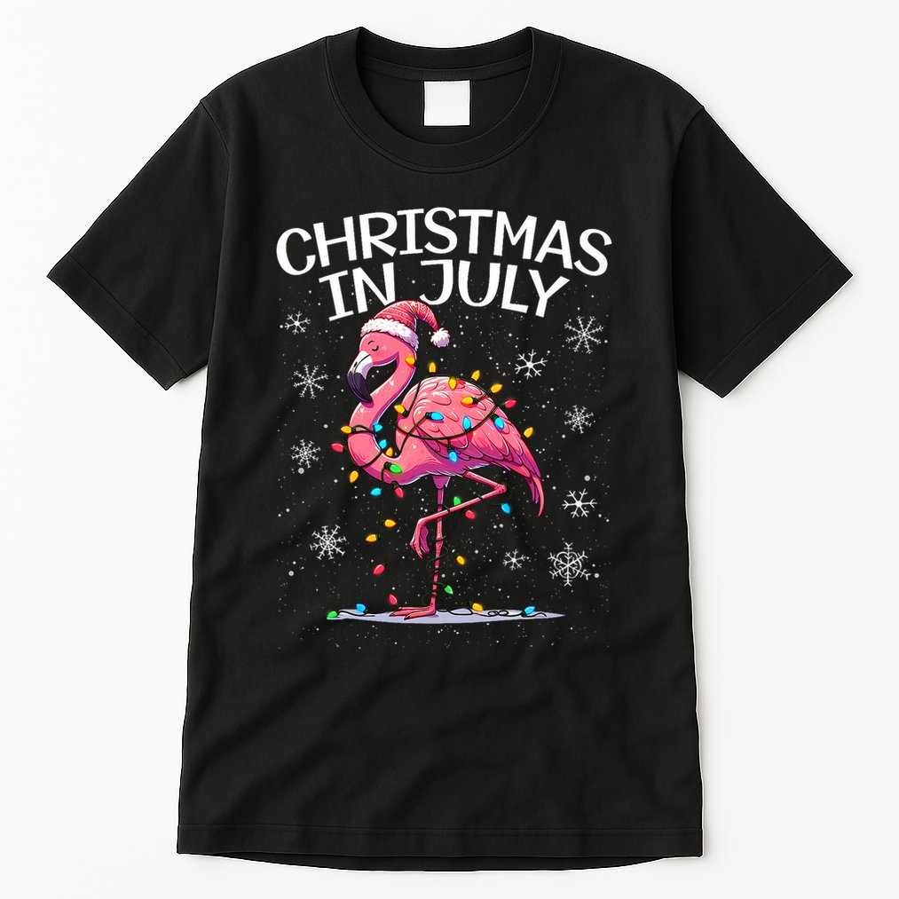 Christmas In July Flamingo Santa Summer Xmas Tall T-Shirt