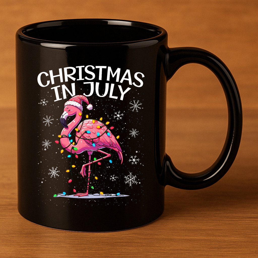 Christmas In July Flamingo Santa Summer Xmas 11oz C Handle Ceramic Mug
