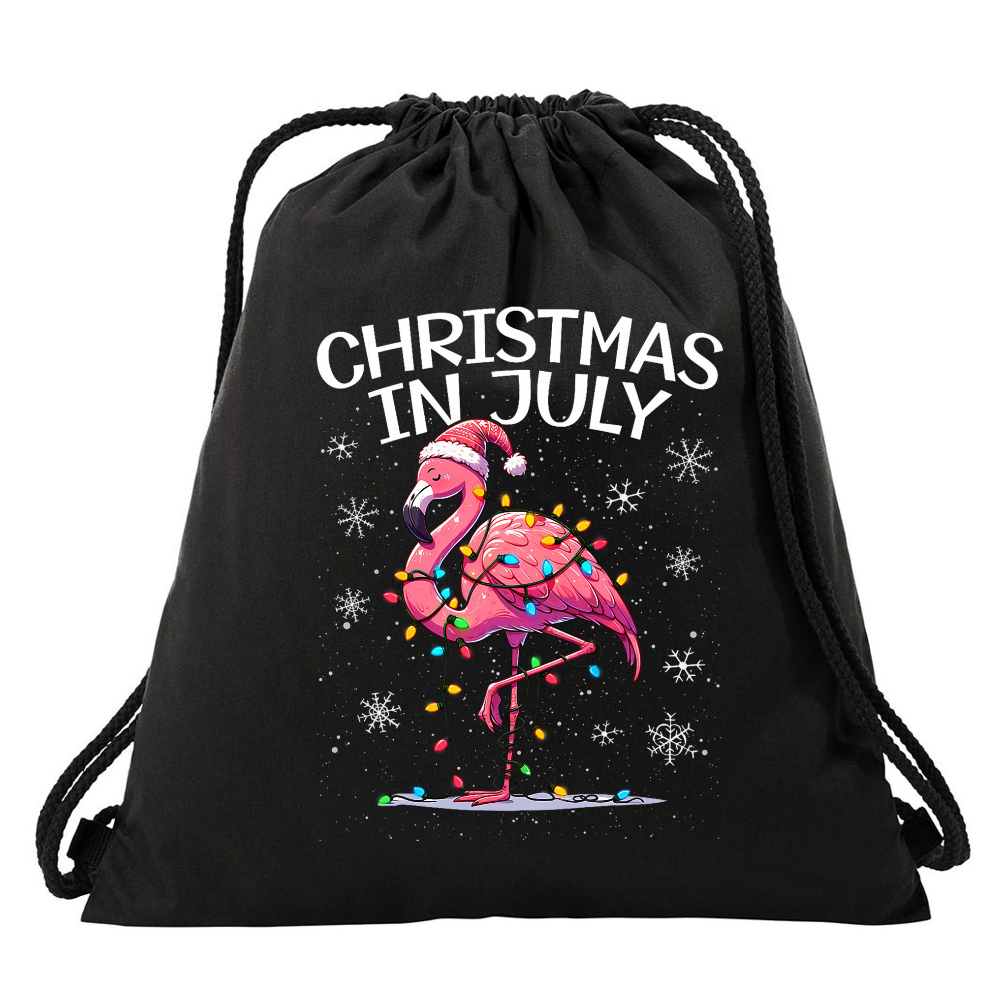 Christmas In July Flamingo Santa Summer Xmas Drawstring Bag
