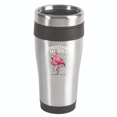 Christmas In July Flamingo Santa Summer Xmas 16oz Travel Tumbler