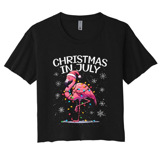 Christmas In July Flamingo Santa Summer Xmas Crop Top