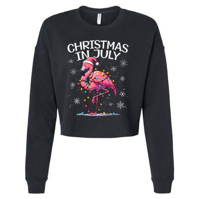 Christmas In July Flamingo Santa Summer Xmas Cropped Pullover Crew