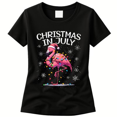 Christmas In July Flamingo Santa Summer Xmas Womens T-Shirt