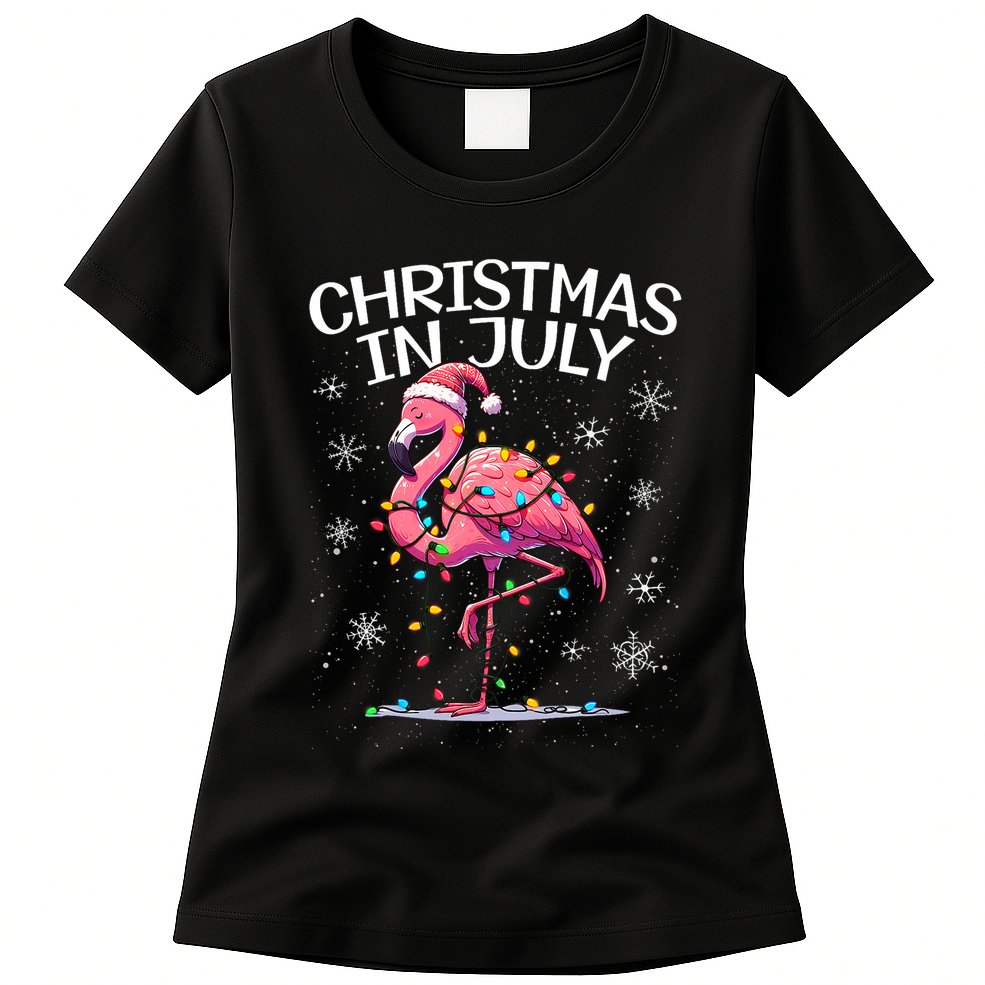 Christmas In July Flamingo Santa Summer Xmas Womens T-Shirt