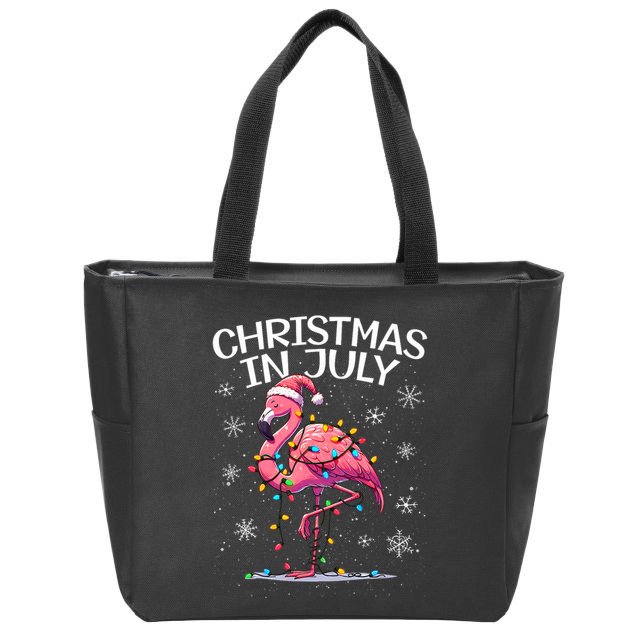 Christmas In July Flamingo Santa Summer Xmas Zip Tote Bag