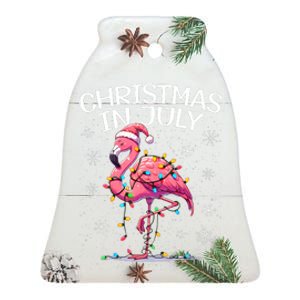 Christmas In July Flamingo Santa Summer Xmas Ceramic Bell Ornament