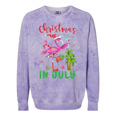 Christmas In July Flamingo Santa Summer Xmas Colorblast Crewneck Sweatshirt