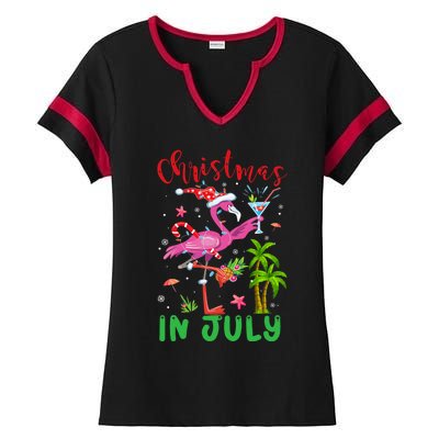 Christmas In July Flamingo Santa Summer Xmas Ladies Halftime Notch Neck Tee