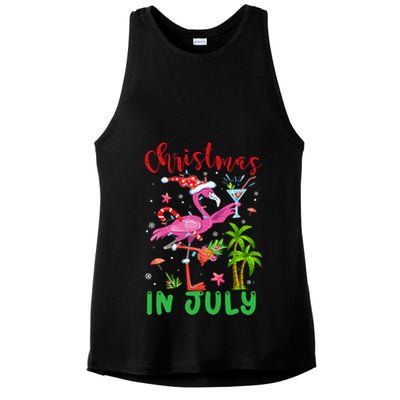 Christmas In July Flamingo Santa Summer Xmas Ladies PosiCharge Tri-Blend Wicking Tank