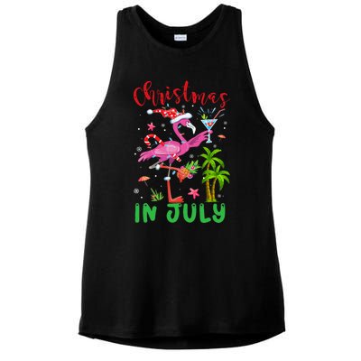 Christmas In July Flamingo Santa Summer Xmas Ladies PosiCharge Tri-Blend Wicking Tank