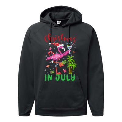 Christmas In July Flamingo Santa Summer Xmas Performance Fleece Hoodie