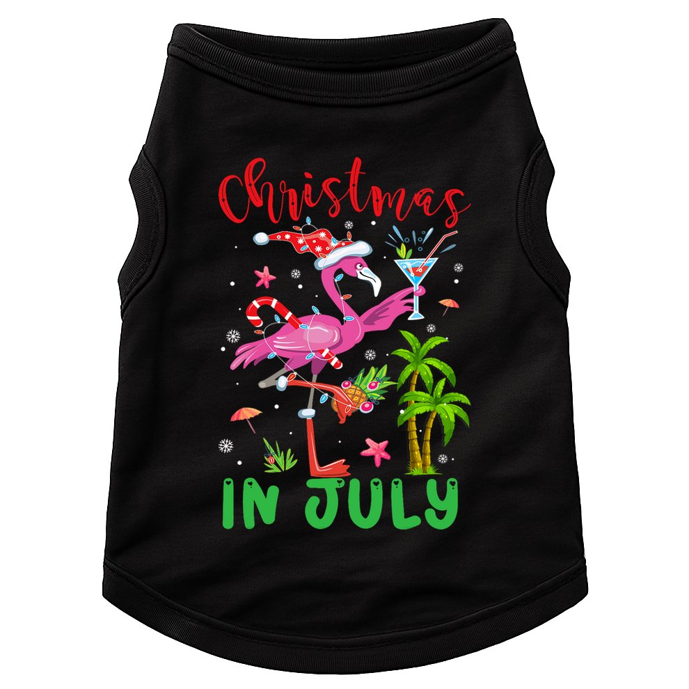 Christmas In July Flamingo Santa Summer Xmas Doggie Tank