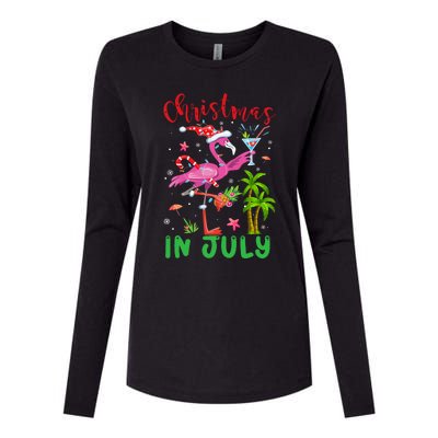 Christmas In July Flamingo Santa Summer Xmas Womens Cotton Relaxed Long Sleeve T-Shirt