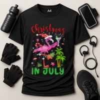 Christmas In July Flamingo Santa Summer Xmas Cooling Performance Crew T-Shirt