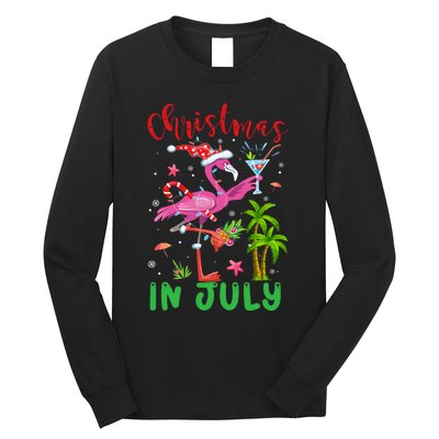 Christmas In July Flamingo Santa Summer Xmas Long Sleeve Shirt