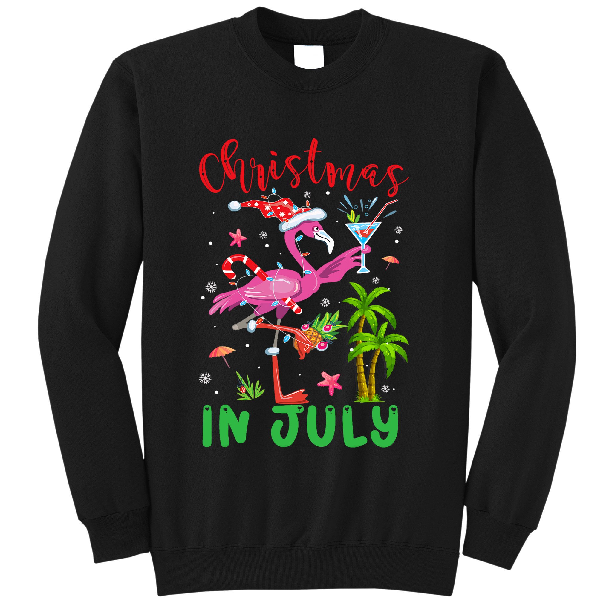 Christmas In July Flamingo Santa Summer Xmas Sweatshirt