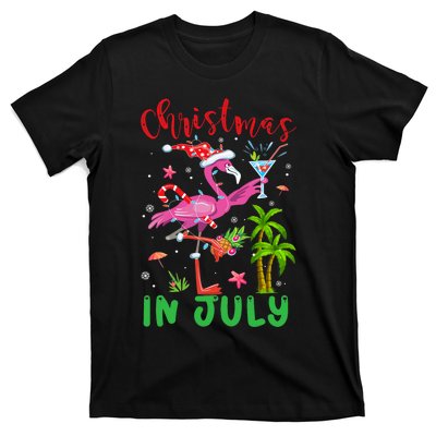 Christmas In July Flamingo Santa Summer Xmas T-Shirt