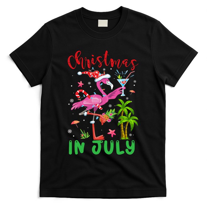 Christmas In July Flamingo Santa Summer Xmas T-Shirt