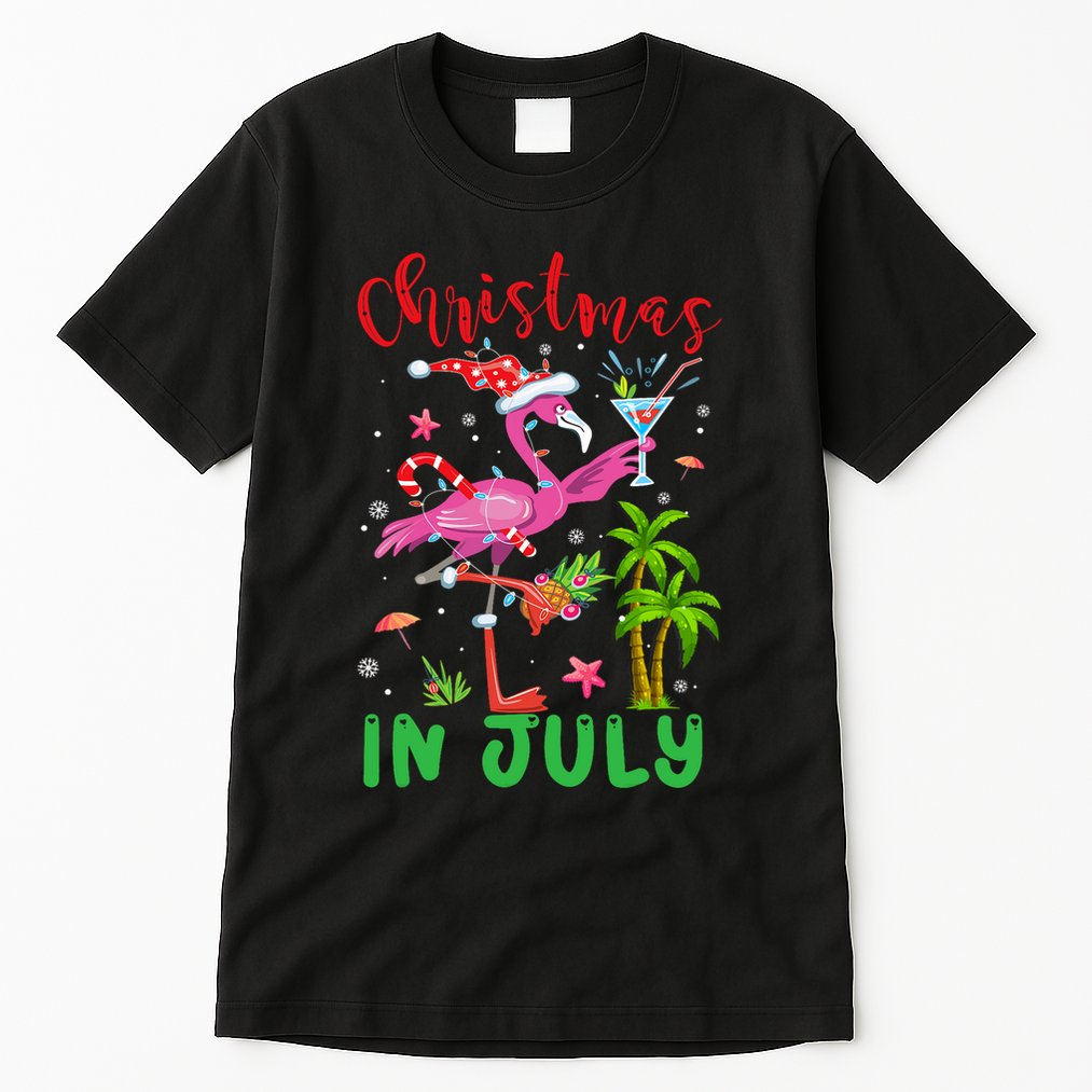 Christmas In July Flamingo Santa Summer Xmas Tall T-Shirt