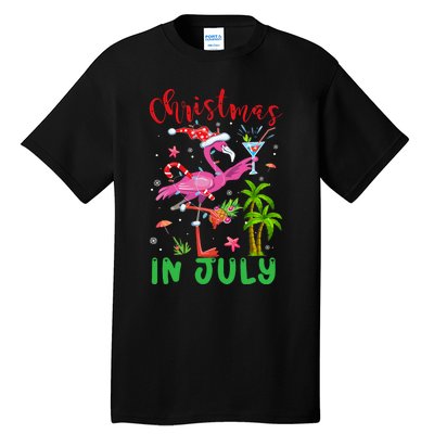 Christmas In July Flamingo Santa Summer Xmas Tall T-Shirt