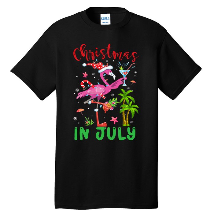 Christmas In July Flamingo Santa Summer Xmas Tall T-Shirt