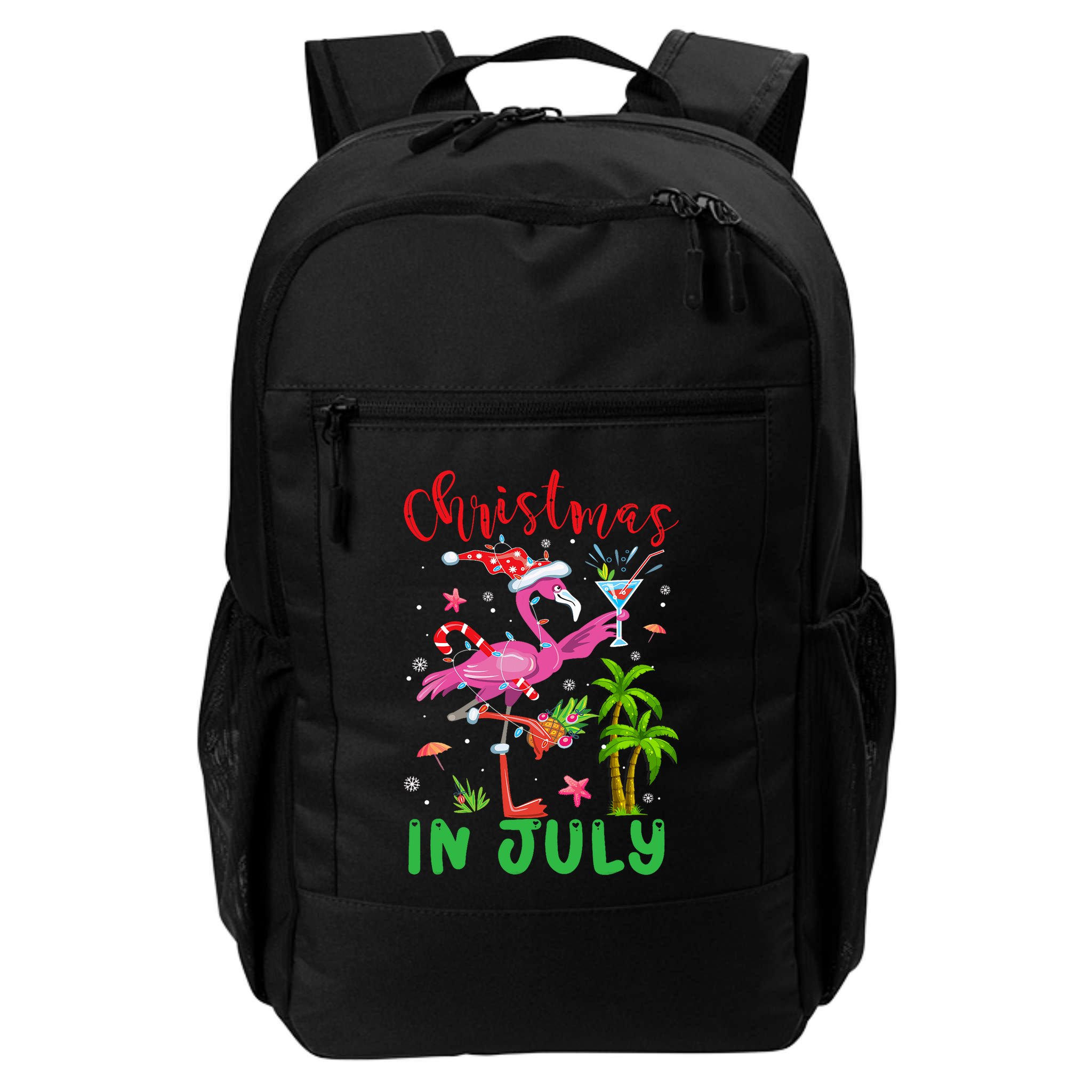 Christmas In July Flamingo Santa Summer Xmas Backpack