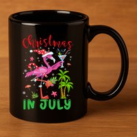Christmas In July Flamingo Santa Summer Xmas 11oz C Handle Ceramic Mug