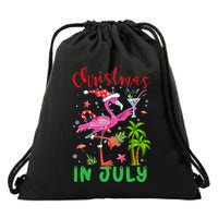 Christmas In July Flamingo Santa Summer Xmas Drawstring Bag