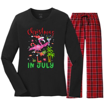 Christmas In July Flamingo Santa Summer Xmas Women's Long Sleeve Flannel Pajama Set 