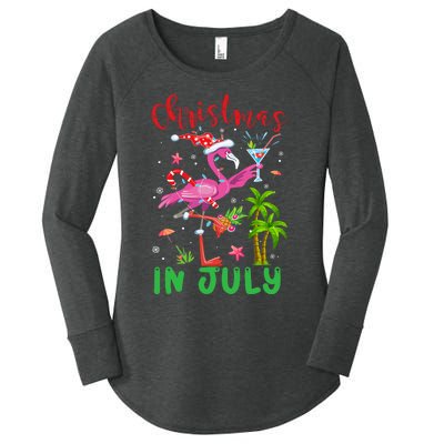 Christmas In July Flamingo Santa Summer Xmas Women's Perfect Tri Tunic Long Sleeve Shirt