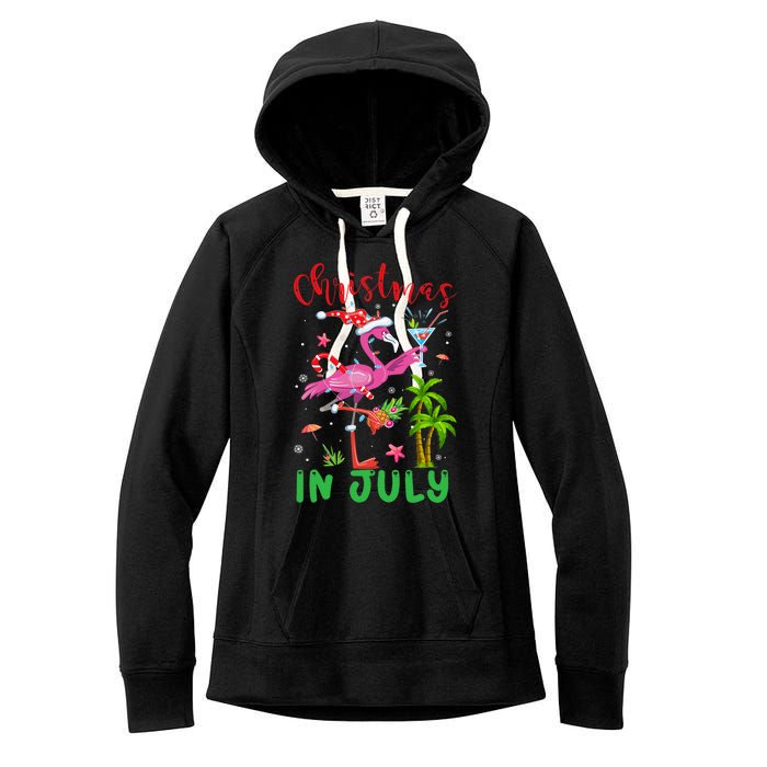 Christmas In July Flamingo Santa Summer Xmas Women's Fleece Hoodie