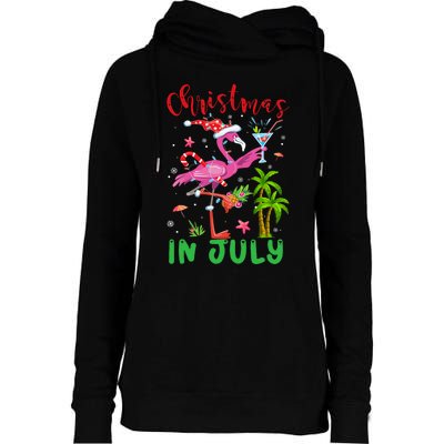 Christmas In July Flamingo Santa Summer Xmas Womens Funnel Neck Pullover Hood