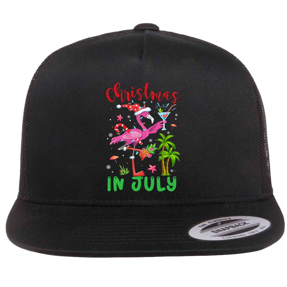 Christmas In July Flamingo Santa Summer Xmas Flat Bill Trucker Hat