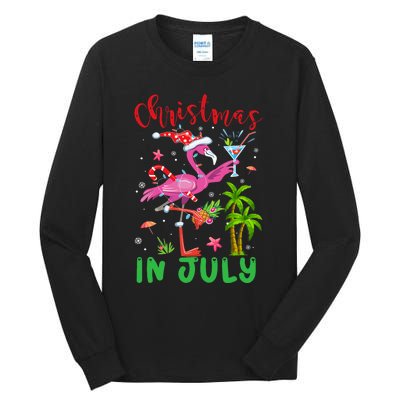 Christmas In July Flamingo Santa Summer Xmas Tall Long Sleeve T-Shirt