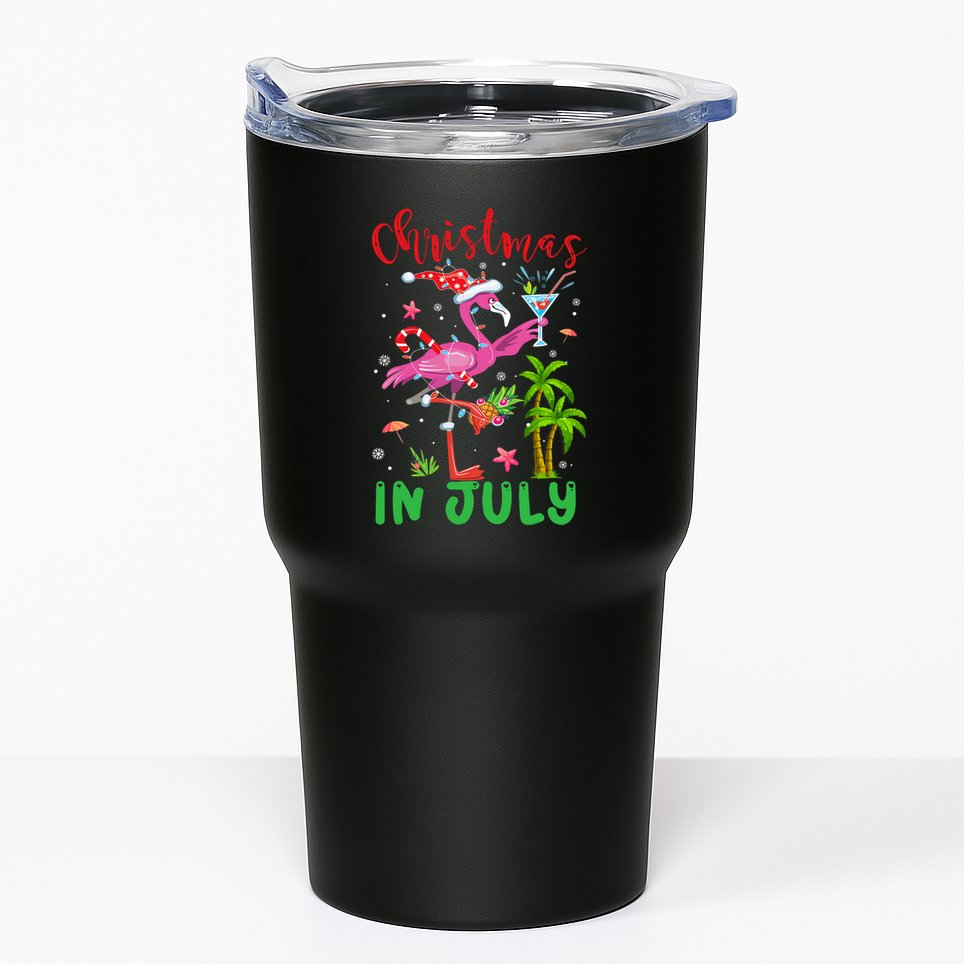Christmas In July Flamingo Santa Summer Xmas Tumbler