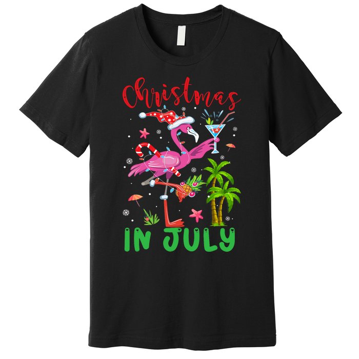 Christmas In July Flamingo Santa Summer Xmas Premium T-Shirt