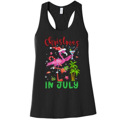 Christmas In July Flamingo Santa Summer Xmas Women's Racerback Tank